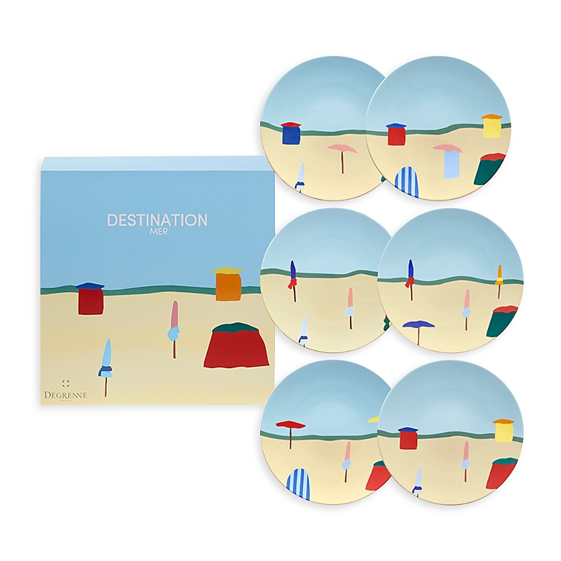 Degrenne Paris Destination Mer Round Plates, Set Of 6 In Multi
