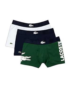 Lacoste Men's 3-pack Regular-fit Big Croc Logo Trunk Underwear In Dark Green