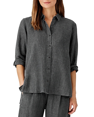 Eileen Fisher Linen Classic Collar Shirt In Graphite