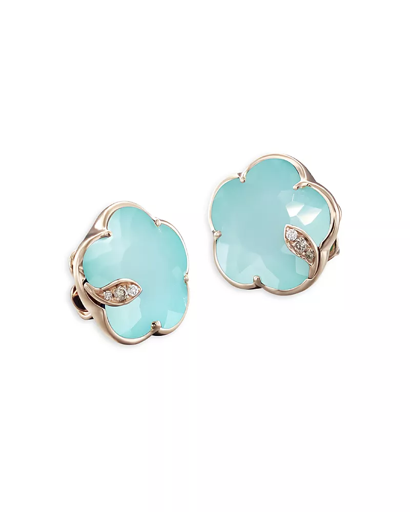 Pasquale Bruni 18K Rose Gold Petit Joli Turquoise & White Moonstone Doublet & Diamond Stud Earrings