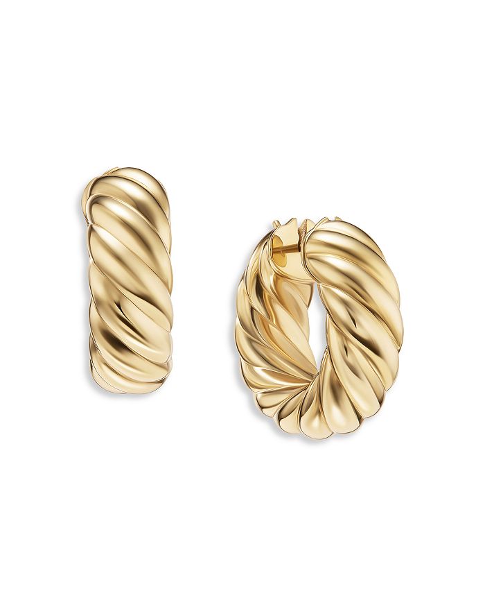 David Yurman 18K Yellow Gold Sculpted Cable Huggie Hoop Earrings ...