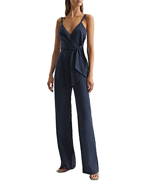 Reiss Emilia Linen Jumpsuit In Navy