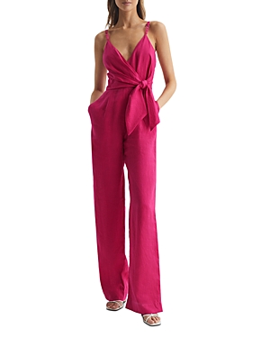 Reiss Emilia Linen Jumpsuit In Pink