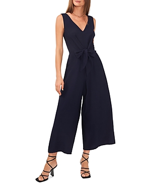 Shop Vince Camuto V Neck Front Tie Jumpsuit In Classic Navy