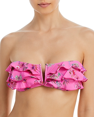 Pq Swim Printed Ruffled Bandeau Bikini Top
