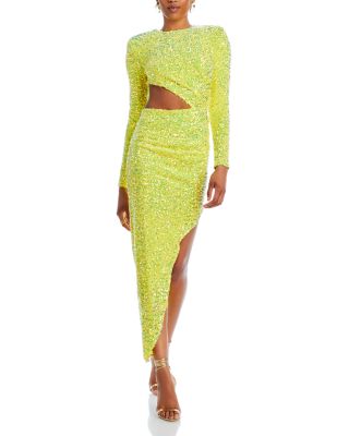 Ricky Sequin Dress In Neon Yellow