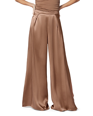 Herve Leger Icon High Waist Silk Wide Leg Pants In Toffee
