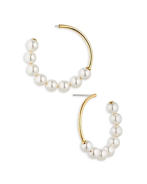 Shop Nadri Dot Dot Dot Imitation Pearl Front To Back Hoop Earrings In 18k Gold Plated In White/gold