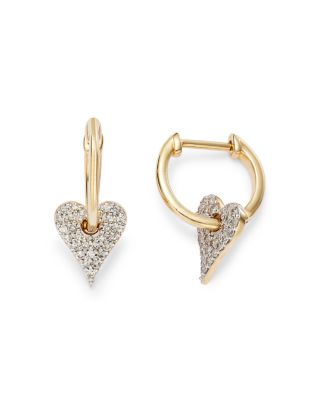 Diamond Heart Drop Hoop Earrings in 14K White & Yellow Gold, 0.23 tcw 