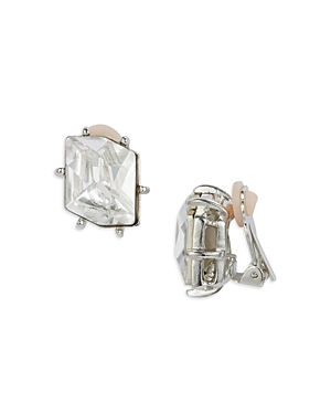 Kenneth Jay Lane Crystal Hexagon Clip On Stud Earrings In Rhodium Plated In Silver
