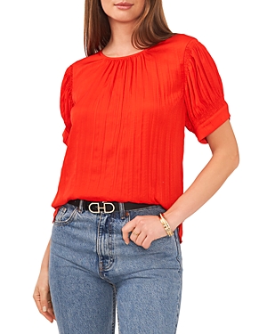 Vince Camuto Shirred Neck Rumpled Satin Blouse In Fiery Red