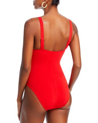 Ava Plunge Neck Tie-Front One Piece Swimsuit