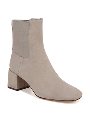 Vince Kimmy Block-heel Leather Ankle Boots In Hazelstone Grey Suede