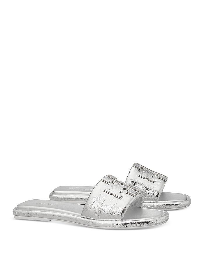 Shop Tory Burch Double-T Monogram Padded Leather Slide Sandals