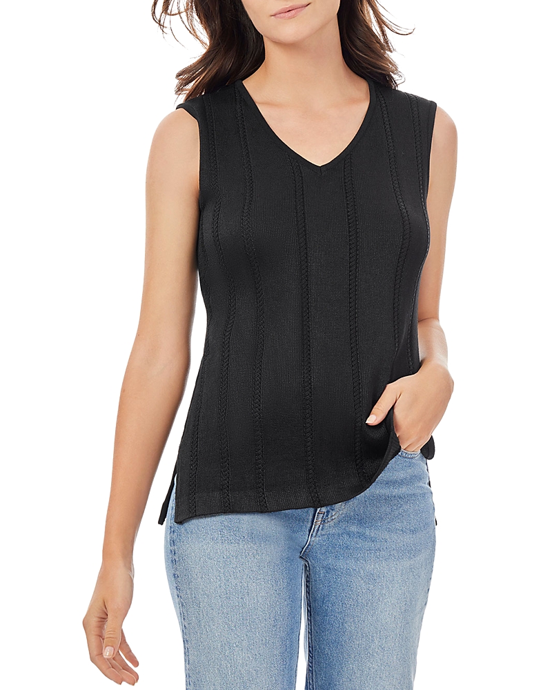 Misook Cable Stripe V-neck Knit Tank In Black
