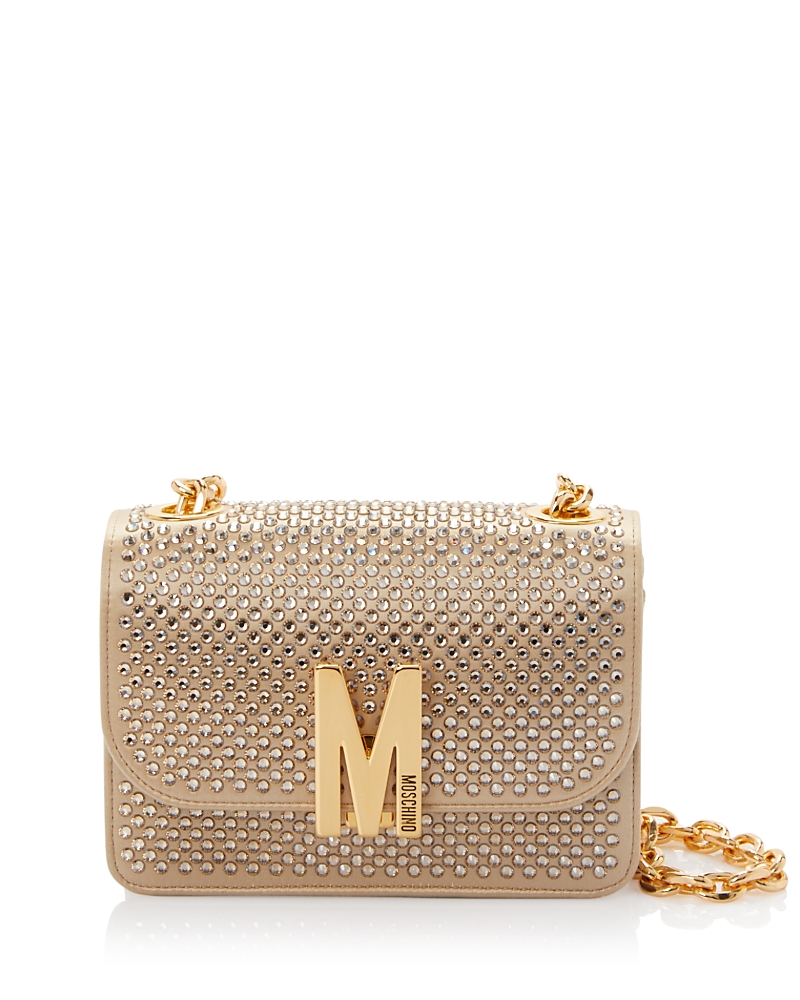 Moschino Studded Shoulder Bag In Beige Multi/gold