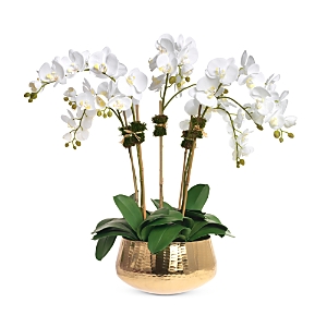 Diane James Home Faux Orchids In Gold-tone Bowl In White