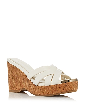 Jimmy Choo Maribou Leather Caged Wedge Sandals In Latte