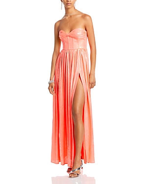 Bronx And Banco Florence Metallic Strapless Gown In Neon Pink