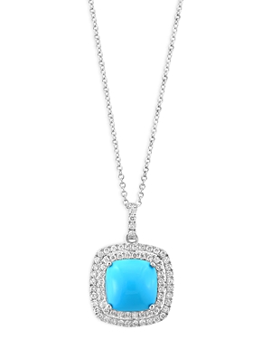 Bloomingdale's Turquoise & Diamond Halo Pendant Necklace In 14k White Gold, 16-18 In Blue/white