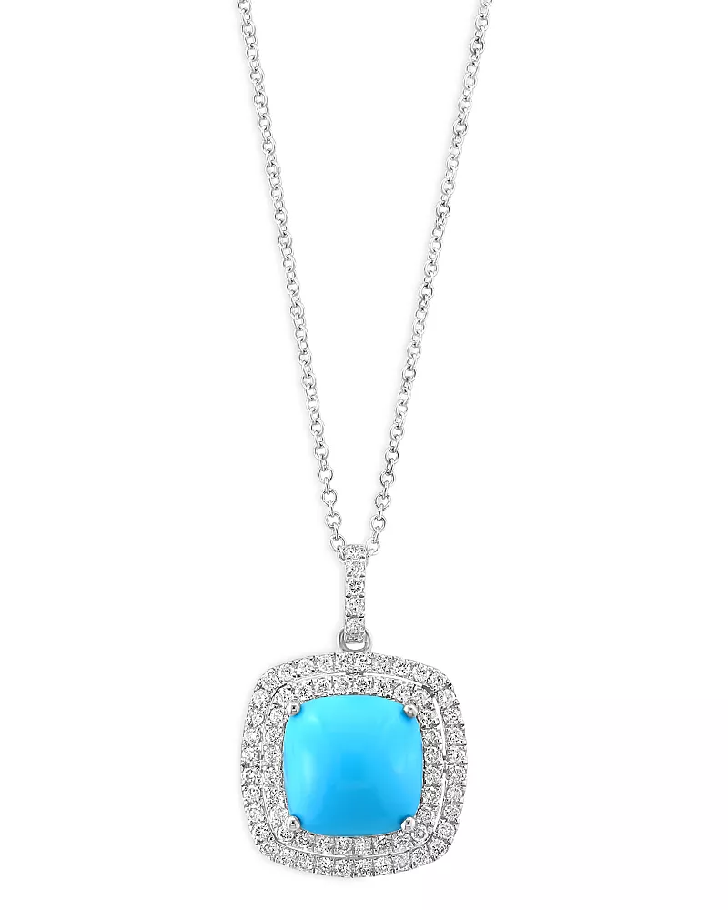 Bloomingdale's Fine Collection Turquoise & Diamond Halo Pendant Necklace in 14K White Gold, 16