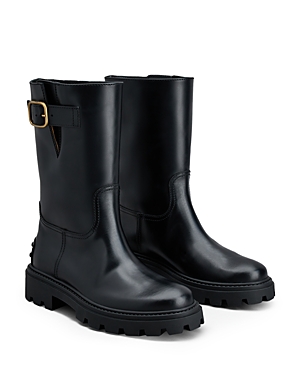 Shop Tod's Women's Pull On Buckled Moto Boots In Black