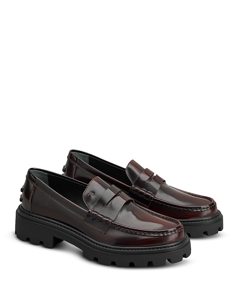 Tod's Leather Lug-sole Penny Loafers In Wine