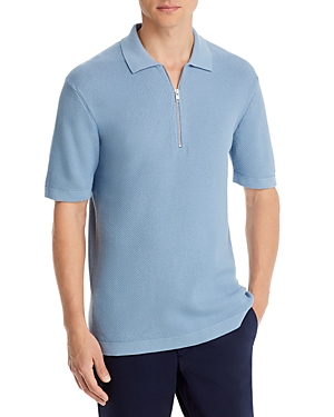 Nn07 Hansie Cotton Regular Fit Quarter Zip Polo Shirt In Ashley Blue