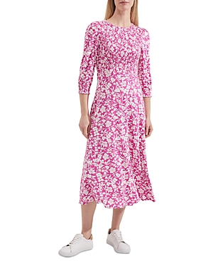 Hobbs London Martina Floral Smocked Jersey Dress In Fuchsia Ivory