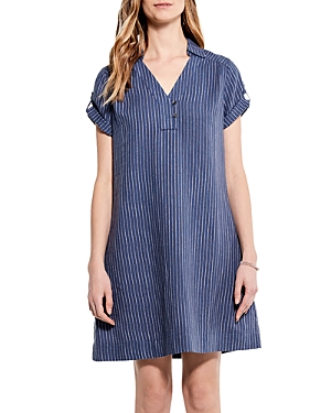 Nic + Zoe Central Park Stripe Linen Blend Shift Dress In Blue Multi
