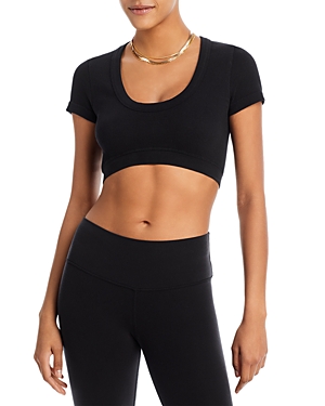 Shop Alo Yoga Seamless Ribbed Serene Short Sleeve Top In Black
