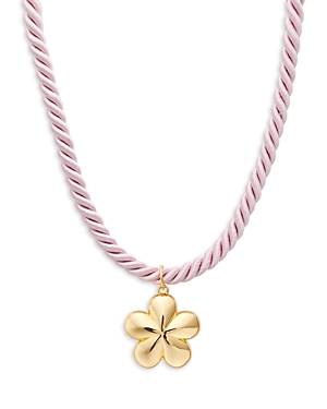 Timeless Pearly Flower Charm Rope Necklace In 24k Gold Plated, 15 In Gold/pink