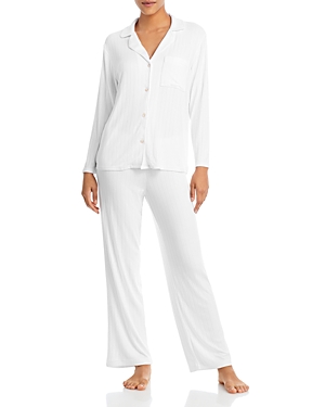 Shop Eberjey Gisele Ribbed Long Pajama Set In White