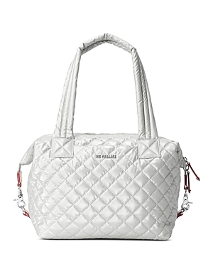 Mz Wallace Medium Sutton Deluxe Crossbody In Oyster Metallic/silver