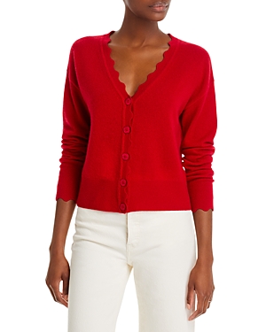 C By Bloomingdale's Cashmere Scallop Neck Long Sleeve Cashmere Cardigan Sweater - 100% Exclusive In Scarlet