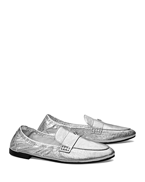 Tory Burch Metallic Medallion Ballet Loafers In Shiny Silver