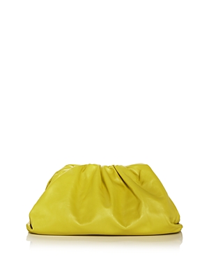 Shop Bottega Veneta Ruched Leather Pouch In Chartreuse