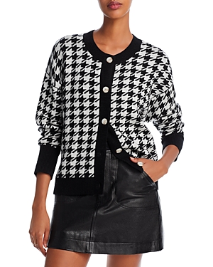 Aqua Cashmere Houndstooth Cashmere Cardigan - 100% Exclusive In Black Ivory