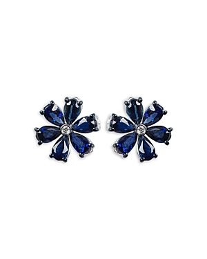 Zydo 18k White Gold Luminal Sapphire & Diamond Floral Stud Earrings In Blue