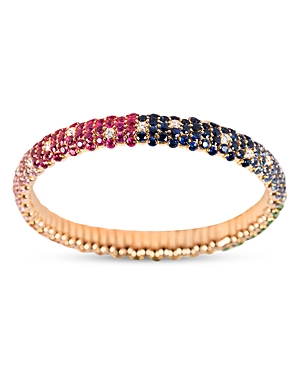 18K Rose Gold Stretch Rainbow Sapphire, Tsavorites & Diamond Bracelet