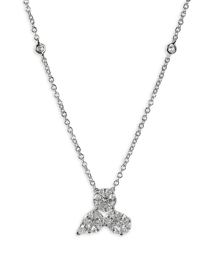 ZYDO 18K White Gold Mosaic Diamond Cluster Pendant Necklace, 16