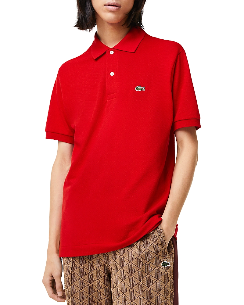 Lacoste Logo-embroidered Short-sleeved Cotton-piqué Polo Shirt In Red