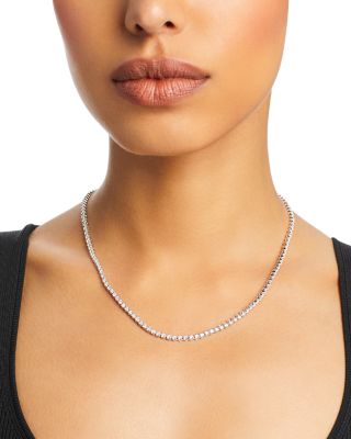 Diamond Crown Set Tennis Necklace in 14K White Gold, 4.0 tcw 