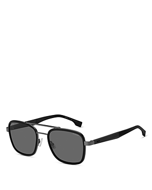 Hugo Boss Rectangular Aviator Sunglasses, 54mm In Grey/gray Polarized Solid