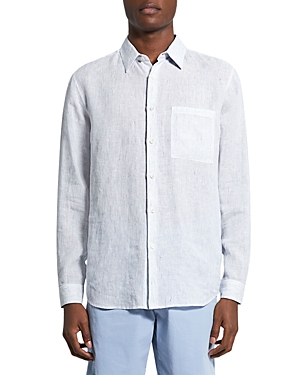 Theory Irving Regular Fit Linen Shirt In White Baltic