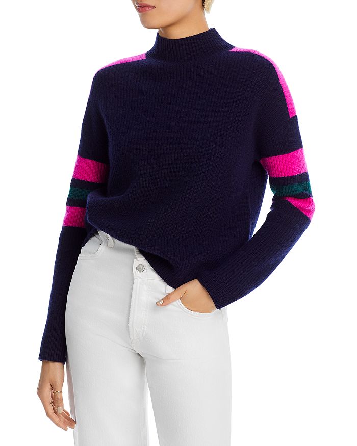AQUA - Stripe Sleeve Mock Neck Cashmere Sweater - 100% Exclusive