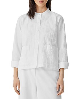Eileen Fisher Petites - Organic Cotton Blend Mandarin Collar Shirt