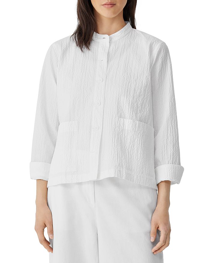Eileen Fisher Organic Cotton Blend Mandarin Collar Shirt | Bloomingdale's