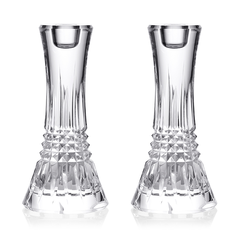 Waterford Lismore Diamond Set Of 2 7-inch Crystal Candlesticks In Clear