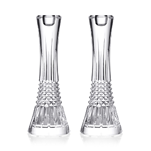 Waterford Lismore Diamond Set Of 2 7-inch Crystal Candlesticks In Clear